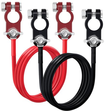 HuaLiSiJi Autobatterie Kabel mit Klemmen 6mm² 10AWG M8 Batteriekabel mit Polklemme 12V 24V Batteriekabel mit Klemmen für Auto,LKW, Solar, Marine,Motorrad 50cm (10AWG 1m)
