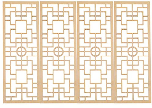 ifundom 4Pcs Mini House Screen Model, Chinese Style Miniature Furniture Wood Windows Screen, Miniature Decorative Screen for Dollhouse Room Decor, 11.8cm x 4.2cm