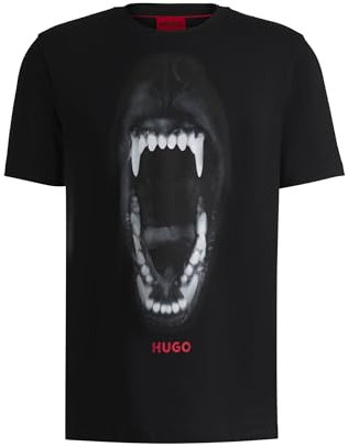 HUGO Mens Dayaking Animal-Graphic T-Shirt in Cotton Jersey Black
