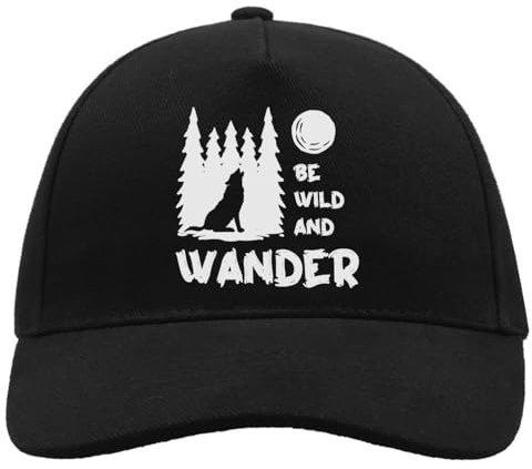 Be Wild and Wander Wolf Howling at The Moon Graphic Comfortable Unisex Brushed Cotton Baseball Trucker Cap with Buckle Black, Schwarz , Einheitsgröße