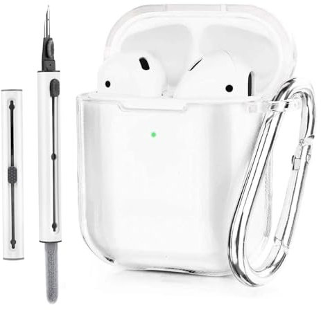 VISOOM Kompatibel mit Airpods 2nd./1st. Generation Hülle mit Reinigungskit Weiches Transpanet TPU Stoßfestes Apple Airpods 1&2 Case mit Karabiner[Front LED sichtbar],Clear