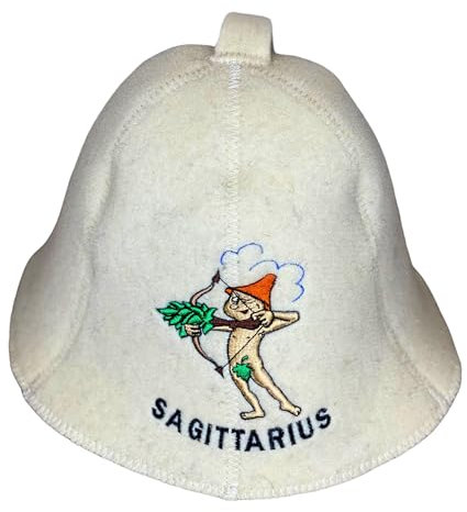 Cappello da sauna con segno zodiacale Sagittario in 100% feltro di lana, ricamato, per proteggere la testa dal calore