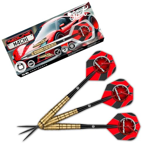 Shot! Redline Mach One Steeldarts 25g – 80% Tungsten Darts mit Gold-Titanbeschichtung für Präzisionswürfe