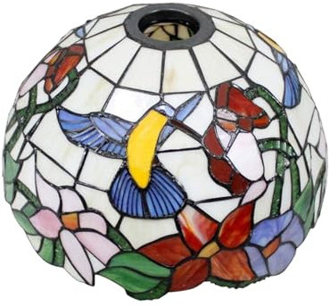 BOTOWI Tiffany Lampenschirm Ersatz 12 Buntglas Tulpe Lampenschirme Vintage Vogel Lilie Blume Lichtabdeckung nur 1-5/8 Zoll Einbauöffnung für gewölbte Stehlampe Torchiere Lampe Pendelleuchte,Lily bird