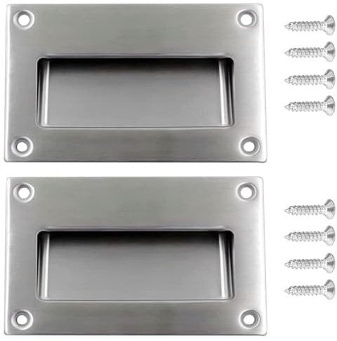 GIONAR Lot de 2 poignées encastrées en acier inoxydable pour portes coulissantes - Poignées coquillage invisibles avec vis - Poignée rectangulaire pour portes intérieures, armoires murales, poignées