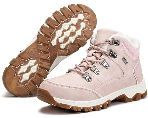 DOBOLIN Stivali Donna Inverno Scarpe da Neve Caldi Snow Boots Impermeabili Stivaletti Pelliccia Stringate Outdoor, Rosa, 38 EU