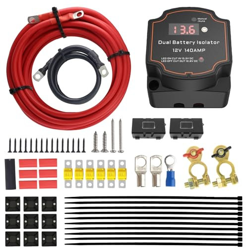 Batterie Trennrelais 12v Zweitbatterie mit LED-Bildschirmanzeige, Dual Smart Relais 12V 140A, Batterietrennschalter 12v für Auto, Wohnwagen, Geländewagen, LKW, SUV, Wohnmobil, ATV, UTV, Boote