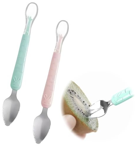 2 Piezas Cuchara Bebe Silicona, Cucharas Bebe 6 Meses Arriba Alimentación Complementaria Sin Bpa Raspar Fruta Se Adapta a La Boca Del Bebé Apto Para Microondas, Lavavajillas y Congelador
