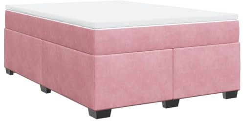 vidaXL Boxspringbett, Polsterbett Bett mit Matratze, Bettgestell Bettrahmen mit Lattenrost, Doppelbett für Schlafzimmer, Rosa 140x200cm Samt