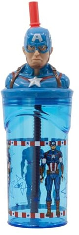 Marvel Captain America 3D Figurine Tumbler - 360ml Kids Drink Cup with Straw & Lid, BPA-Free Plastic, Spill-Proof, Lightweight, Fun Design for School, Travel & Everyday Use