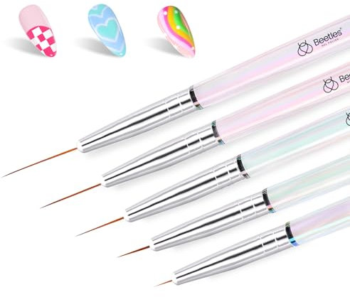 Beetles Nail Art Brushes, 5pcs Nail Art Liner Brushes Set Painting Nail Dotting Drawing Tool for Long Lines, Details, Fine Drawing Sizes 7/11/15/20/25mm Gift for Women