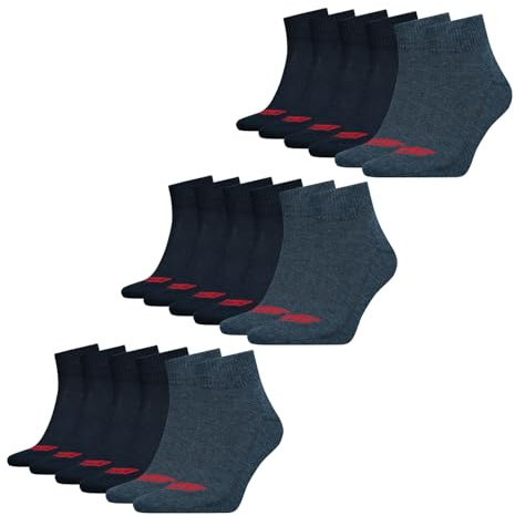 Levi's Herren Damen Quarter Socken Mid Cut Batwing Logo Socks 3 Paar, Farbe:Blau, Größe:39-42, Artikel:-002 denim