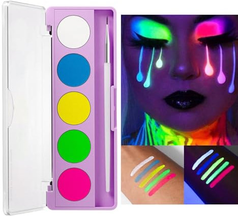 UV Gesichtsfarben Palette, Neon Schminke, Bodypainting Farben, Leuchtende Schminke, Neon Farben Gesicht, Neon-Gesichtsfarben Die Im Dunkeln Leuchten, Make-Up Painting Palette Für Erwachsene Kinder
