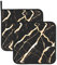 BROLEO Pot Holders Sets of 2 for Kitchen Lid Removal - Thick, Durable, Anti-Scalding Insulation 8x8 in Black Rose Gold Marble Picture