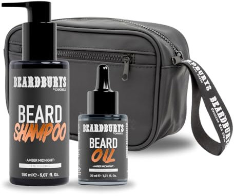 Beardburys Kit Cuidado Barba Hombre Profesional | Champú para Barba + Aceite para Barba + Neceser, Aroma Masculino Seductor, Vegano - Regalos Originales para Hombre