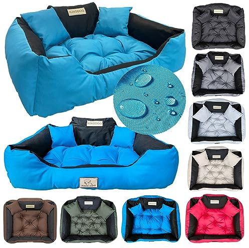 KING DOG Hundebett Grosse Hunde Waschbar Orthopädisches L 100 x 75 cm Hundekissen Haustierbett Hundekorb Hundecouch mit Hohem Rand Wasserdicht Material Silikon Füllung Blau