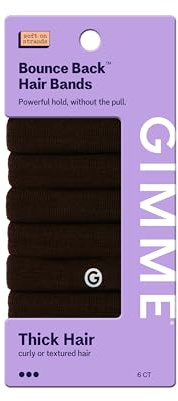 GIMME Beauty Thick Hair Extra Stretch Bands - Patent-Pending Design for Maximum Hold - Premium Ties for Thick & Curly Hair - Sleek & Strong Hold - Dark Brown, 6 Pack
