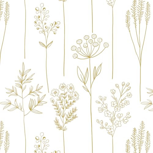 LiKiLiKi Klebefolie Möbel Weiß Blumentapete 44x300 cm Selbstklebende Tapete Blumen Blätter Motivtapeten Abwaschbar Möbelfolie für Wand Schränke Wohnzimmer Schlafzimmer