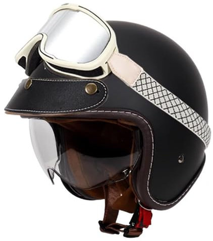 VVPEC Retro Oldtimer Jethelme Halbschale Jet-Helm Motorrad-Helm Brain-Cap,DOTECE-Zulassung Halbschale Motorrad-Helm Jet-Helm Roller-Helm Scooter-Helm Retro Motorrad Half Helm mit Schutzbrille(20,4XL=6