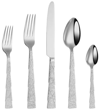 Cutlery Flatware Set, 18/10 Stainless Steel, Carving Design Handle, Include Knife Fork Spoon, Elegant Durable Dinnerware, Tableware for Home, Hotel, Restaurant, New House (Silver Set B,20pcs)