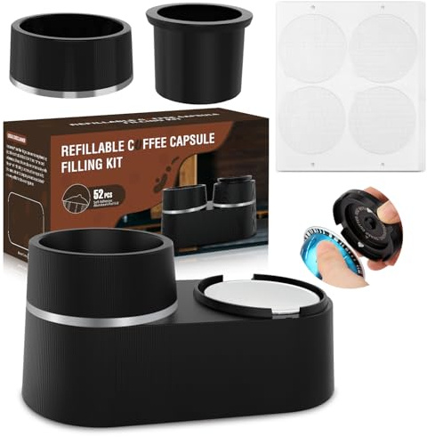 Pro Mael Reusable Pods Kit for Nespresso Vertuo, Refillable Coffee Pods with 52 Pcs Aluminum Foil Lids for VertuoLine Capsules, Compatible for VertuoPlus Espresso Machine (Pods not Included)