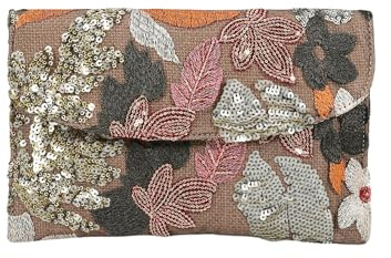 SHOFUL Damen Blumenstickerei Pailletten Abend Clutch Handtasche Perlmutt Perlen Blume Umhängetasche Party Hochzeit Tasche（Braun）