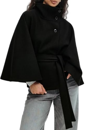 Generisch Poncho à manches chauve-souris pour femme - Manteau d'hiver épais et chaud - Rétro - Élégant - Manteau court