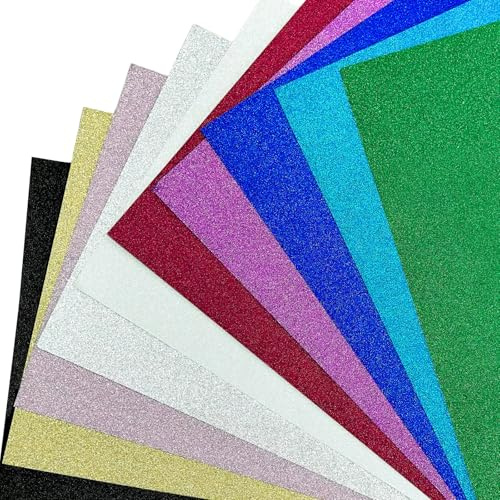 Daofen 10 Sheets Glitter Cardstock A4 Glitter Paper, 250gsm/92lb No-Shedding Glitter Card for DIY Crafts, Invitations, Holiday Decor, DIY Crafts, Gift Wrapping, Scrapbooking, Creative Projects
