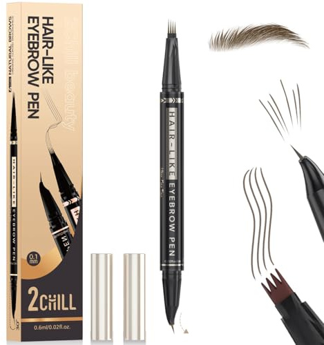 2CHILL Microblading Eyebrow Pencil, 2-in-1 Dual-Ended Eyebrow Pen with 4-Fork-Tip and Precise Brush Tip, Waterproof Eye Brow Pencil, Create Natural Hair-Like Brows, Last All-Day (03 Dark Brown)