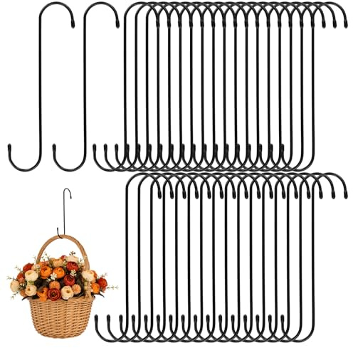 LEXININ 36 Pack 25cm Long S Shaped Hooks, 10 Inch Large Black S Hooks for Hanging Plant, Iron