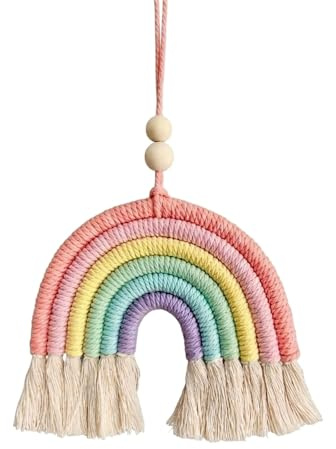 Rayakt Boho Regenbogen Wandbehang, Handgewebter Wandteppich, Makramee Wandbehang für Kinderzimmer, Bunte Regenbogen Deko, Makramee Deko für Babyzimmer, Wohnzimmer, Party, Auto, Wanddekoration, Bunt