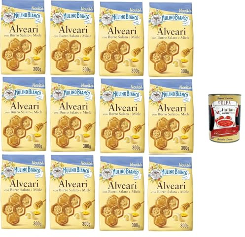Italian Gourmet Bundle Alveari Kekse mit gesalzener Butter und Honig, 12 x 300 g, knusprige italienische Kekse, ideal zum Frühstück und Kaffee