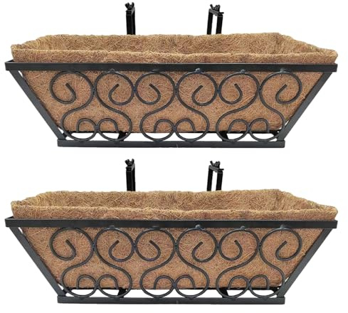 Wilafury Lot de 2 jardinières à Suspendre pour fenêtre Robuste de 40, 6 cm avec Supports réglables et Doublure en Noix pour Balcon, terrasse, Porche, Jardinage