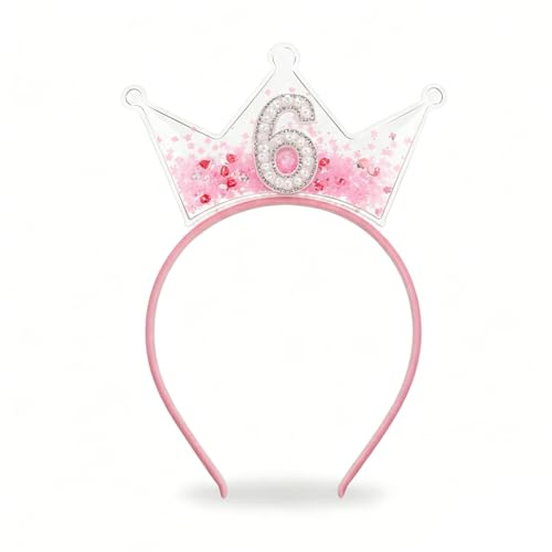 Geburtstagskrone 6. Geburtstag Mädchen, Rosa Glitzer Prinzessin Krone, Kinder Diadem Haarschmuck für Geburtstagsparty
