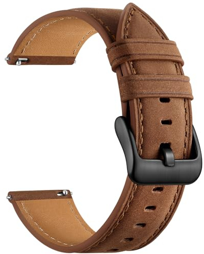 CeMiKa 22mm Crazy Horse Genuine Leather Watch Strap for Men & Women | Strap for Garmin Venu 2 3 4 Vivoactive 4 Forerunner 265 255, 22mm Leather Quick Release Strap for Amazfit Balance, DarkBrown