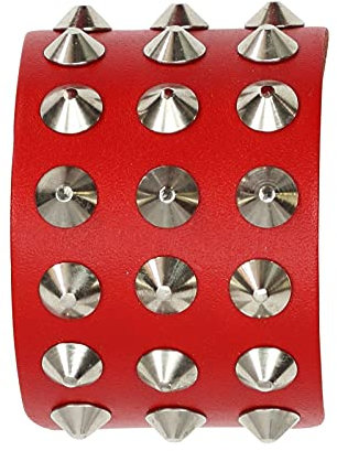 Freak Scene Braccialetto con Borchie 3-File - Rosso - Bracciale di Pelle