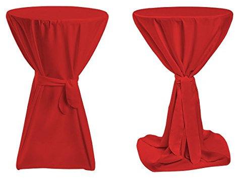 TexDeko® Stehtischhussen Premium mit Schleifenband Blickdicht für Bistrotische Bartische Tisch-Überzug Rot Ø 80cm Oeko-TEX Zertifikat