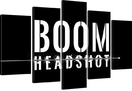 Kunstlab Boom Headshot Gamer Wandbilder auf Leinwand Besser als Poster - 175x100 cm 5-Teilig: Schwarz-Weiss