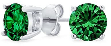 Grüne Runde Zirkonia Im Brillantschliff Solitär AAA CZ Ohrstecker .925 Sterlingsilber Simulierter Smaragd 7MM