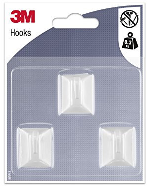 3M 96023 Gancio Adesivo Forma Rettangolare, 3 Ganci, Bianco, Set di 3 Pezzi