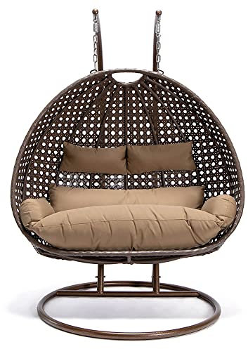 HOME DELUXE - Hängesessel Twin - Braun, Höhe 200 cm - inkl. Gestell, Sitz- und Rückenkissen I Polyrattan Hängestuhl Gartenschaukel Hängekorb