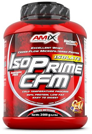 AMIX - Proteína Isolada Isoprime CFM, 2 Kg - Gran Aporte de Aminoácidos - Contiene Enzimas Digestivas - Libre de Aspartamo, Proteínas para Aumentar Masa Muscular, Sabor Cacahuete, Chocolate, Caramelo