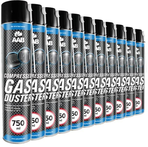 11 x AAB Bombe Air Sec 750ml - Bouteille Air Comprimé, Nettoyage des Ordinateurs, Dépoussiérant en Spray, pour Enlever la Poussière, Sans Odeur Aérosol, Computer Cleaner, Informatique Matériel