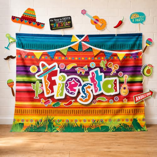 Summer Fiesta Theme Photography Backdrop and Studio Props DIY Kit. Great as Mexican Dress-up Photo Booth Background, Pool Birthday Party Supplies and Luau Event Decorations
