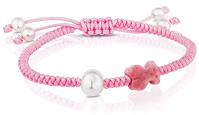 TOUS Pulsera de Cordón para Mujer con rodonita y perlas cultivadas 0,6cm, Largo 12-15,5cm, Simple y Elegante, Colección Tibet