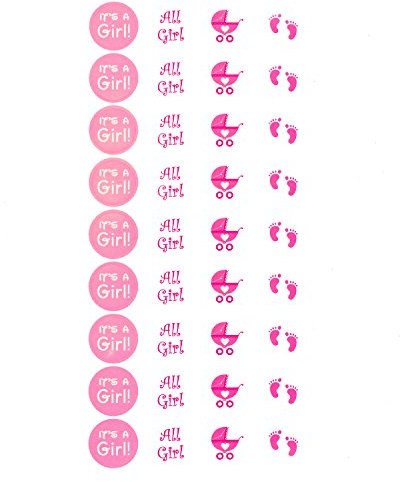 Oblique Unique® Its a Girl Baby Shower Party Sticker Mädchen Aufkleber Pink 108 Stück Kinderwagen Füßchen