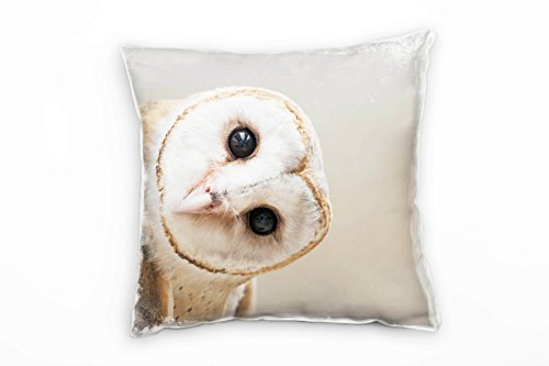 Paul Sinus Art Tiere, Eule, Nahaufnahme, beige, braun Deko Kissen 40x40cm für Couch Sofa Lounge Zierkissen - Dekoration zum Wohlfühlen