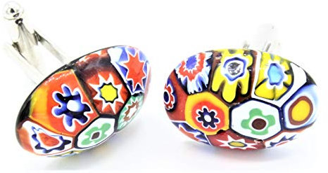 Gemelos con diseño de Cufflinks Murrine Multicolor Cristal de Murano Made in Italy, Vidrio