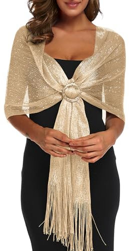 Rheane Châles métalliques étincelants avec boucle pour robes de soirée, fête de mariage, O. Champagne foncé/doré (avec boucle dorée), L
