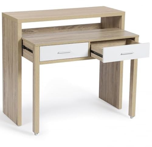 IDMarket - Bureau Extensible Max façon hêtre et Blanc
